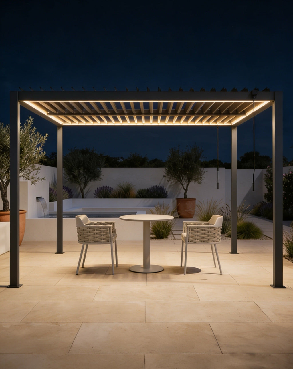 PURE 3x3m Pergola with Manual Louvered Roof and solar powered lighting