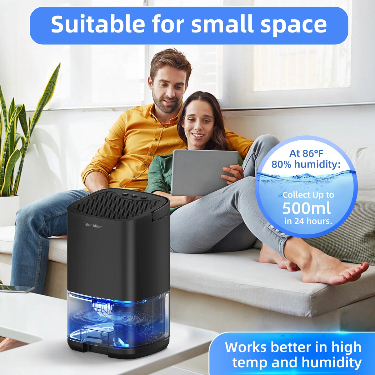Whisper-Quiet Compact Portable Dehumidifier