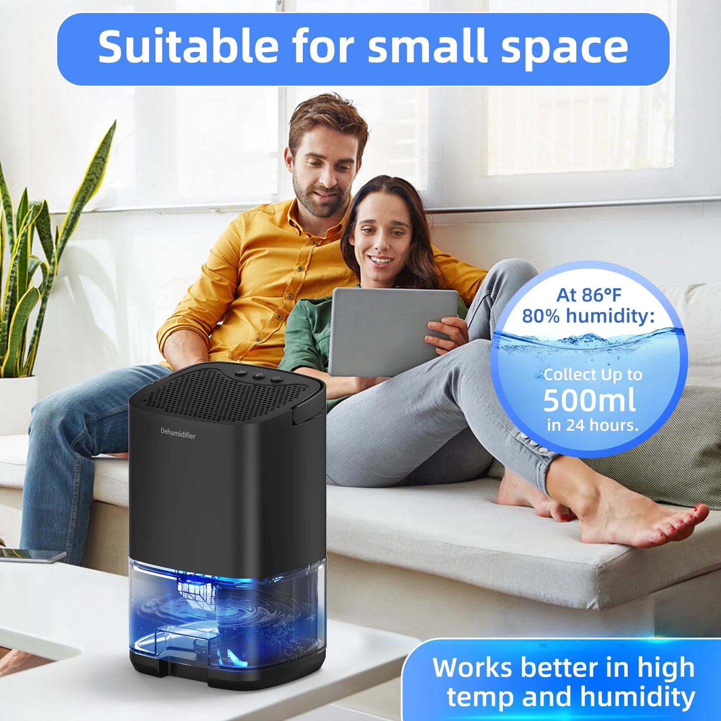 Whisper-Quiet Compact Portable Dehumidifier
